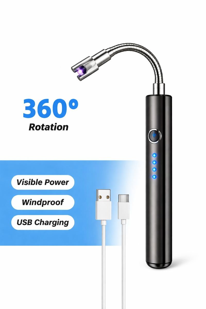 USB Rechargeable Flexible Neck Lighter – 360° Windproof Electric Arc Lighter