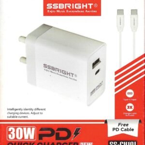 SSBright 30W PD Quick Charger dual port fast adapter with Type C cable